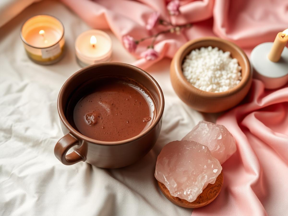 Cacao, magnesiumzout, gezichtsmasker en rozenkwarts als extra's bij een behandeling